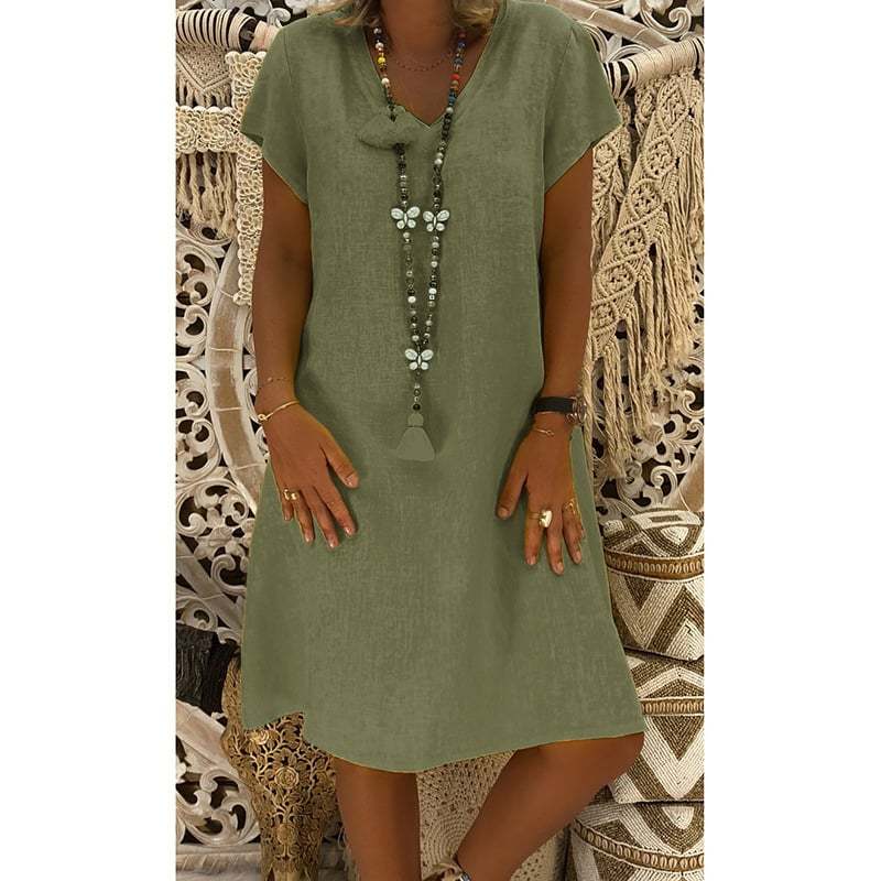 🔥Women's Dress Summer Linen Dresses Casual V Neck Midi Dress