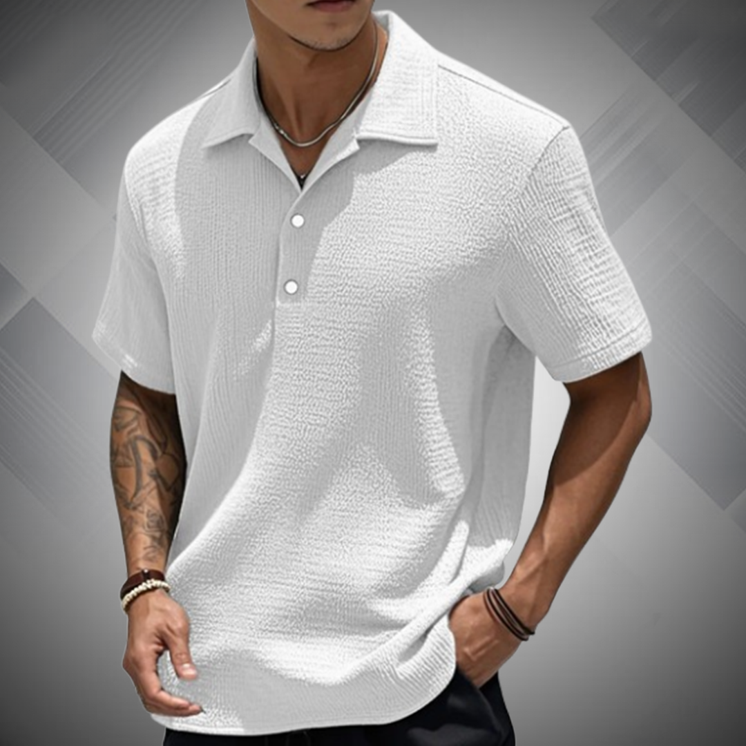 ?Men's Fashion Retro Pleated Fabric Short-sleeved Polo Shirt