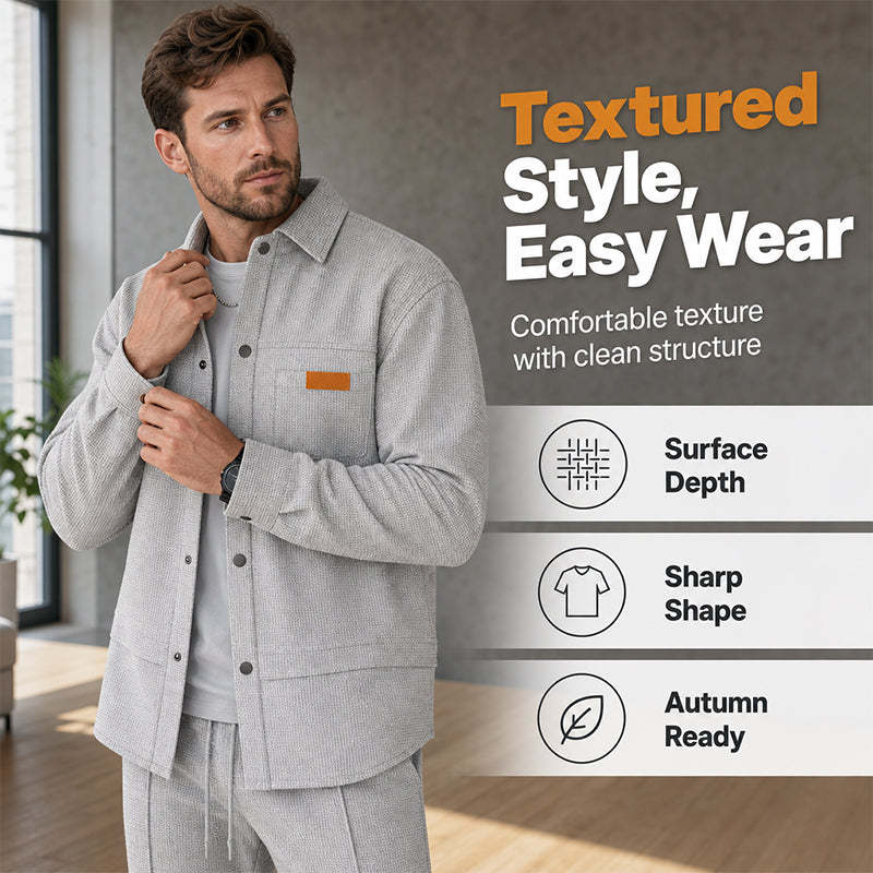 Men's Waffle Knit Jacket & Pants Two-Piece Casual Set