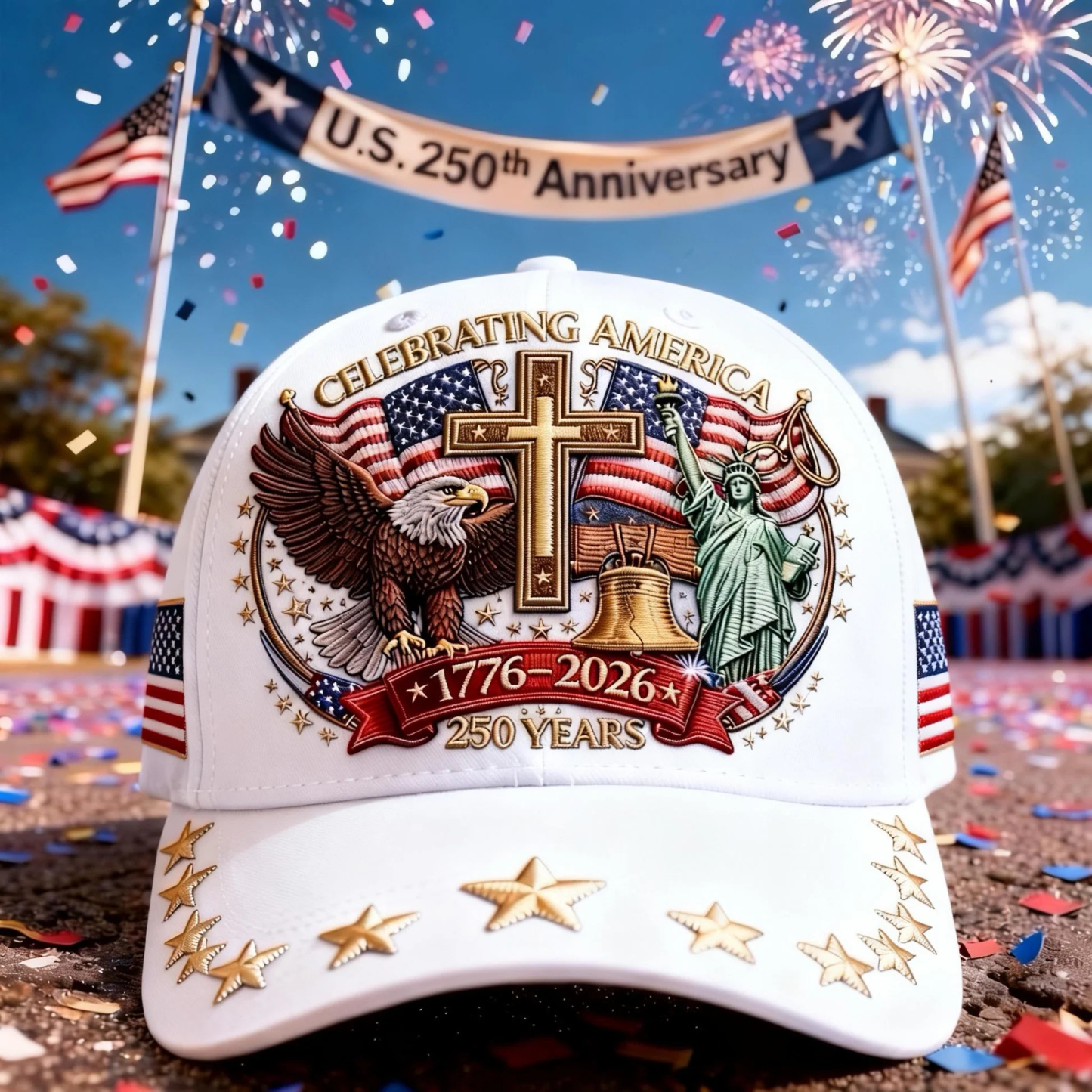 🦅Eagle & Liberty & Cross🎆United States 250th Anniversary Hat🧢