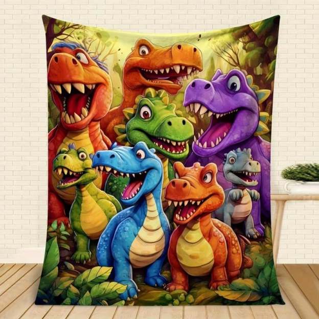 🎁Cute Smiling Dinosaurs HD Digital Print Flannel