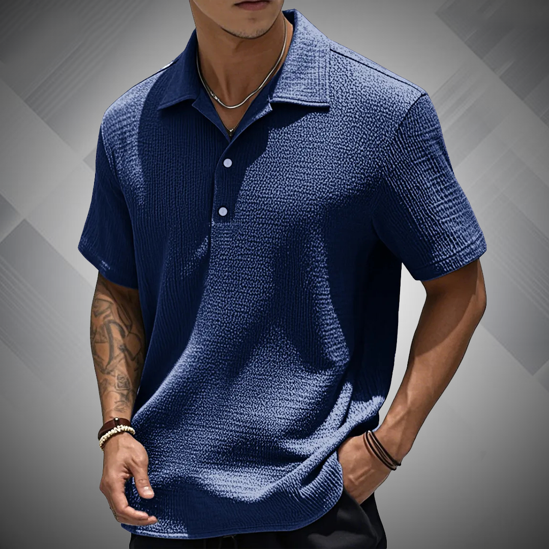 ?Men's Fashion Retro Pleated Fabric Short-sleeved Polo Shirt