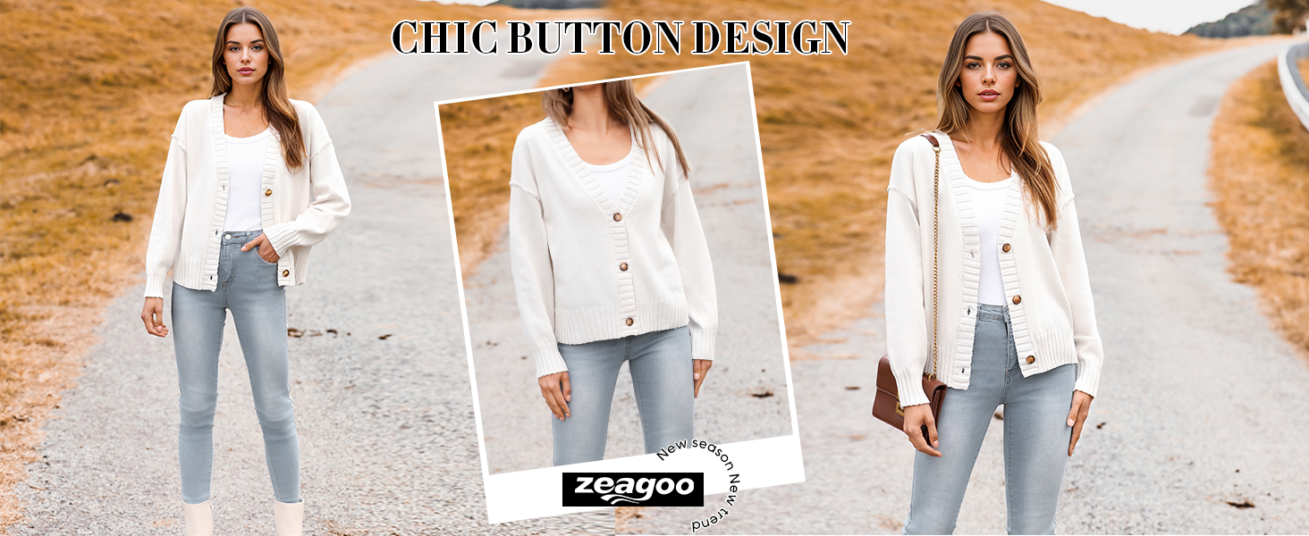 Zeagoo Women's Cardigan Sweater 2024 Fall Colorblock Striped Loose Knit Cardigan