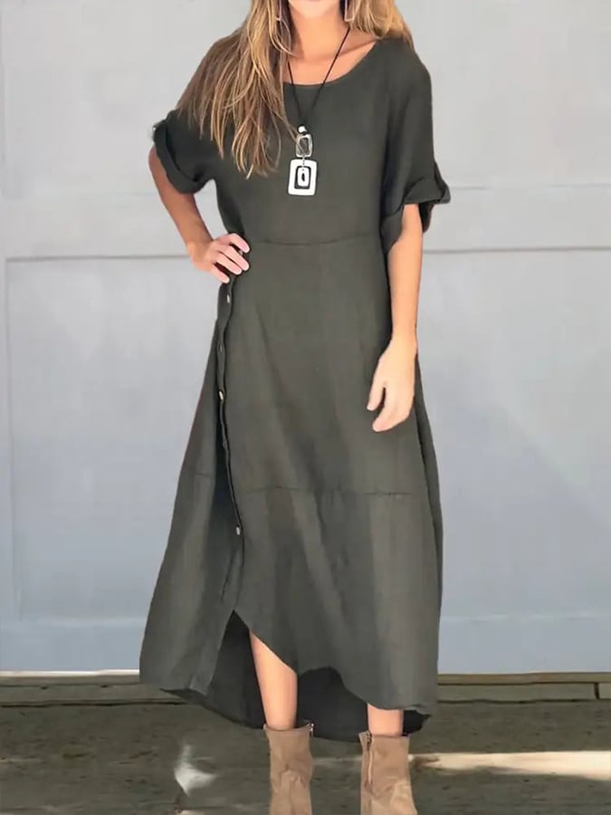 Elegant Side Button Linen Dress