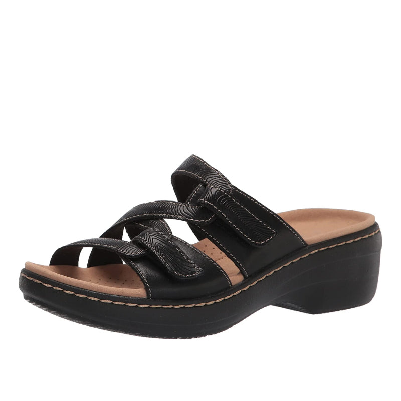 Orthopedic Wedge Sandals Women Wide Toe Arch Support Rubber Patent Leather Retro