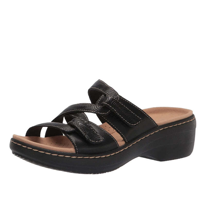 Orthopedic Wedge Sandals Women Wide Toe Arch Support Rubber Patent Leather Retro