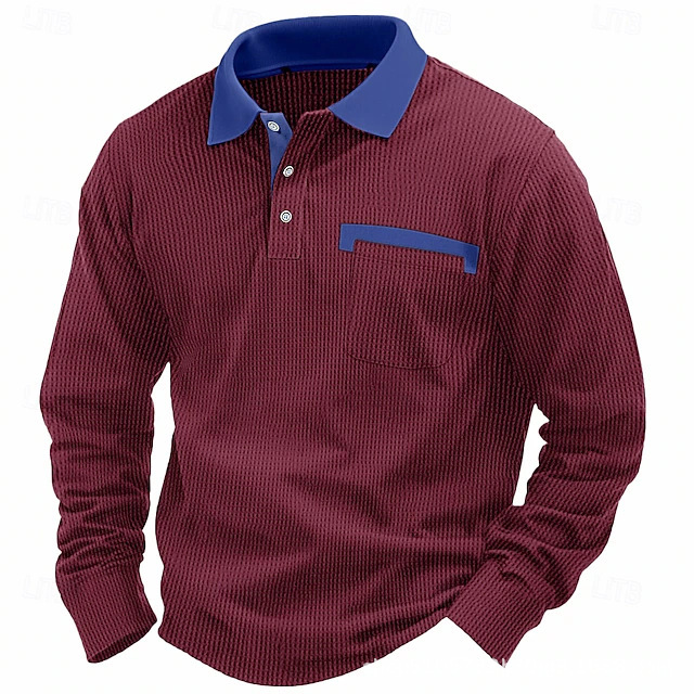 Men's Cotton Waffle Patch Collar Casual Business Polo Shirt