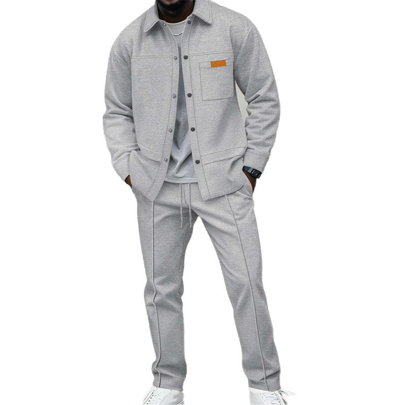 Men's Waffle Knit Jacket & Pants Two-Piece Casual Set