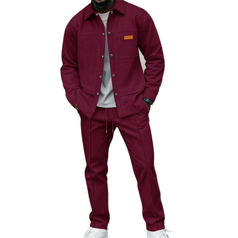 Men's Waffle Knit Jacket & Pants Two-Piece Casual Set