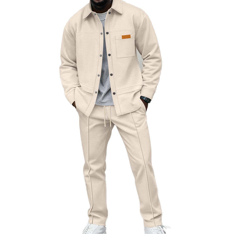 Men's Waffle Knit Jacket & Pants Two-Piece Casual Set