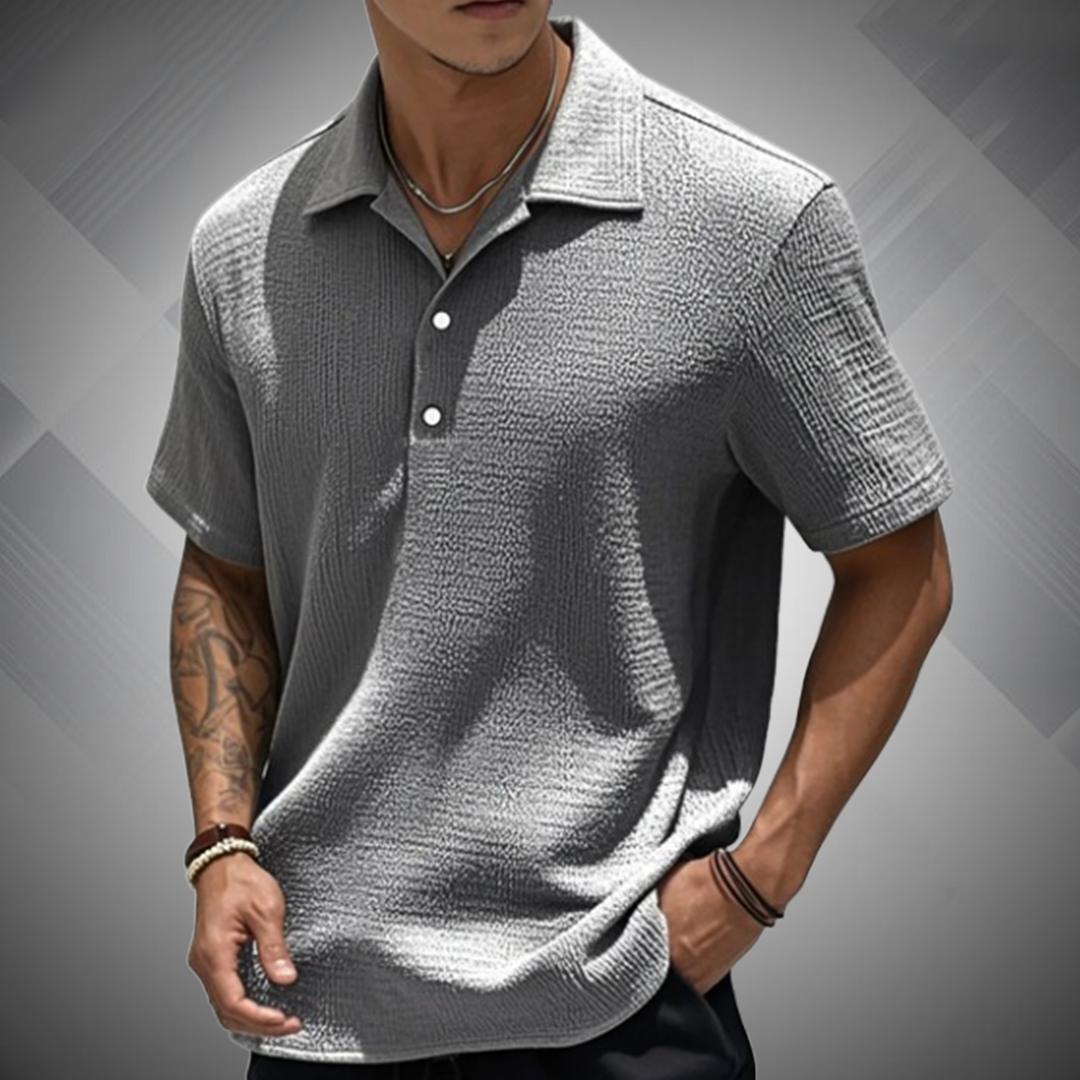 ?Men's Fashion Retro Pleated Fabric Short-sleeved Polo Shirt