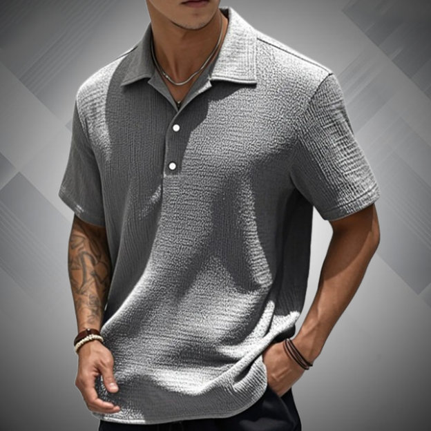 ?Men's Fashion Retro Pleated Fabric Short-sleeved Polo Shirt
