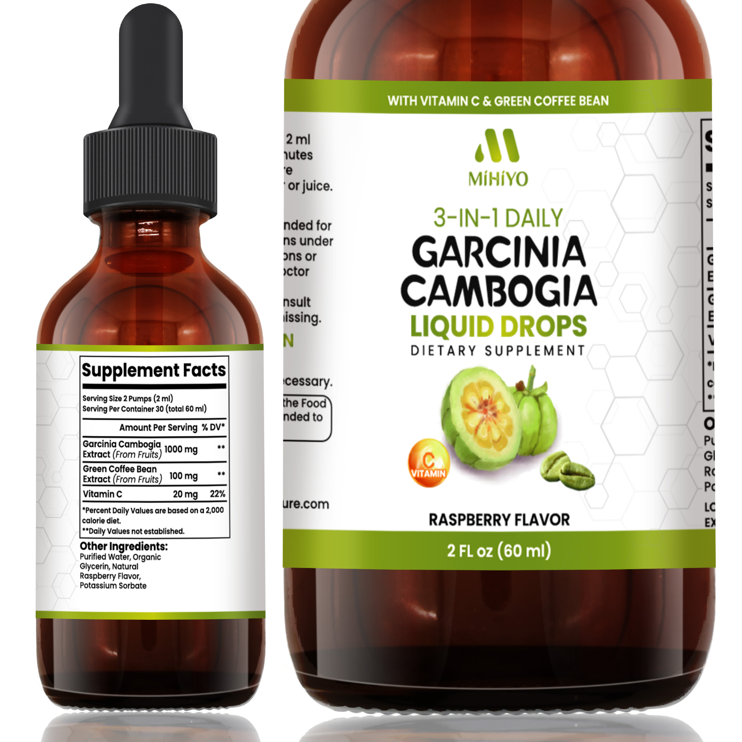 3-in-1 Garcinia Cambogia Liquid Drops - Natrual Extract with Green Coffee Bean & Vitamin C