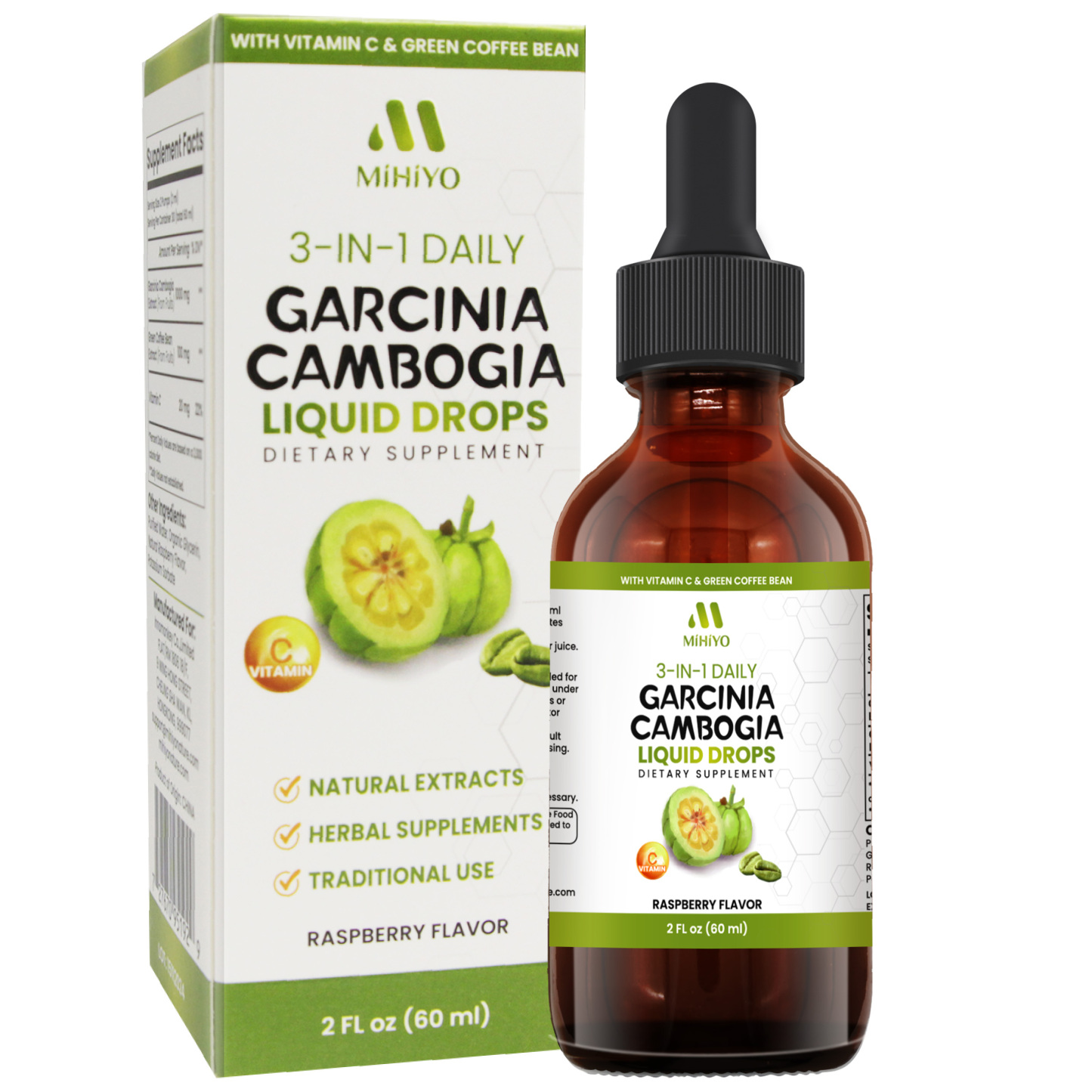 3-in-1 Garcinia Cambogia Liquid Drops - Natrual Extract with Green Coffee Bean & Vitamin C