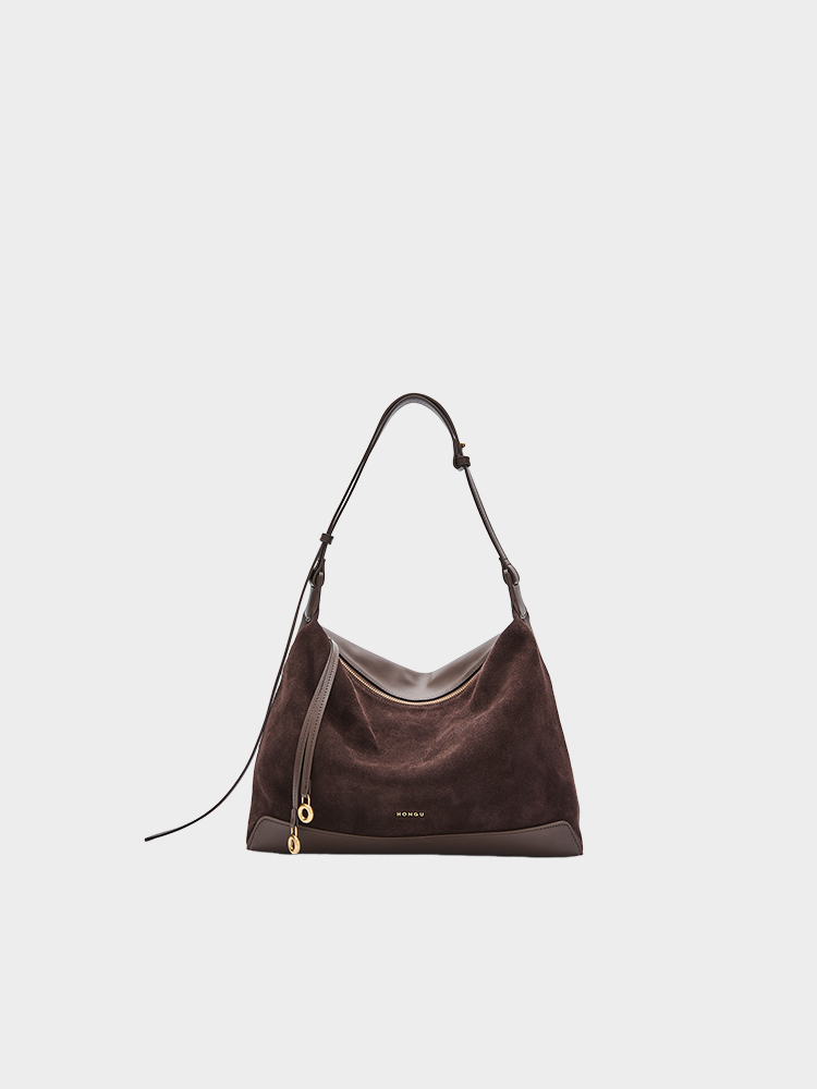 Suede-Patch Hobo Bag
