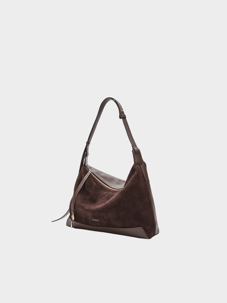 Suede-Patch Hobo Bag