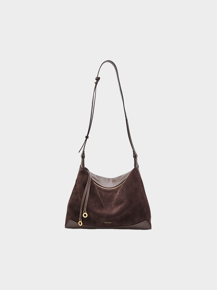 Suede-Patch Hobo Bag