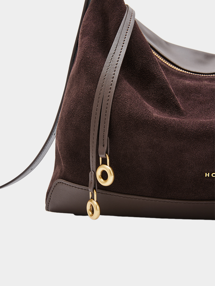 Suede-Patch Hobo Bag