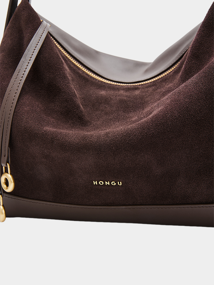 Suede-Patch Hobo Bag