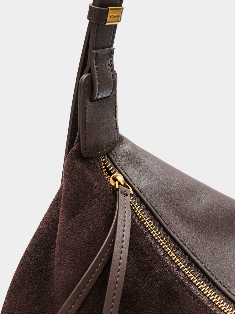 Suede-Patch Hobo Bag