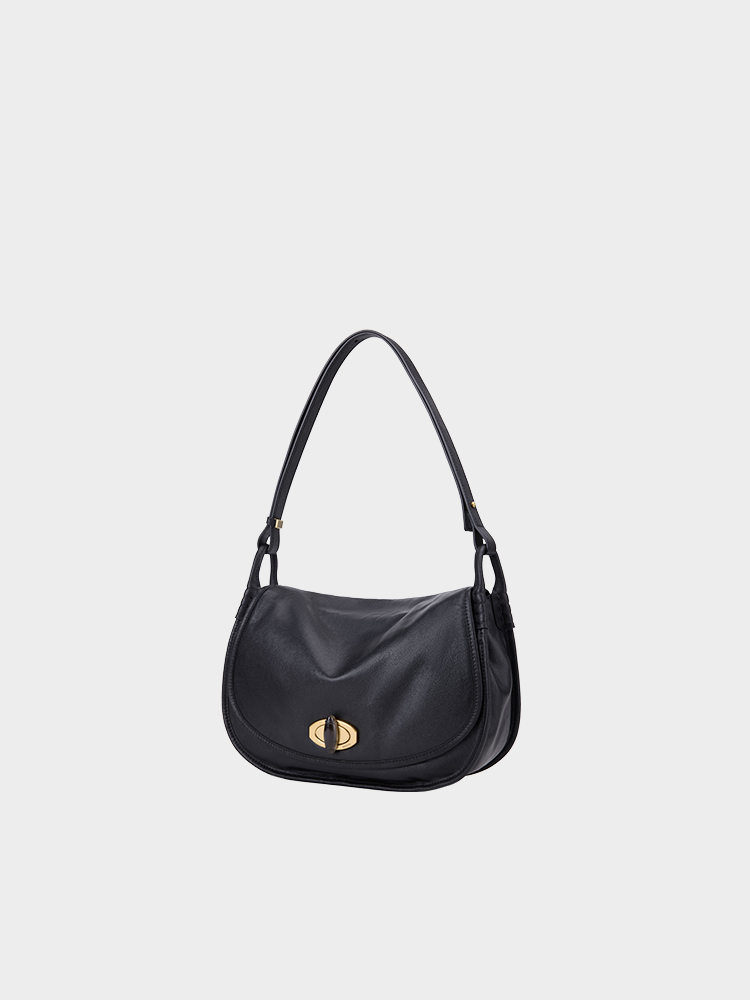 Twist Lock Flap Saddle Shoulder Bag
