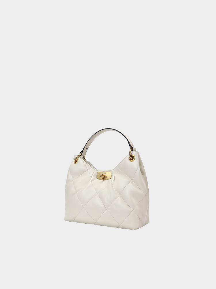 Quilted Twist Lock Leather Hobo Bag