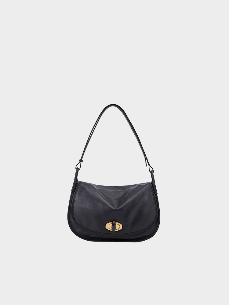 Twist Lock Flap Saddle Shoulder Bag