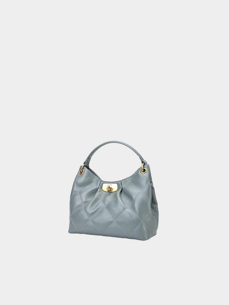 Quilted Twist Lock Leather Hobo Bag