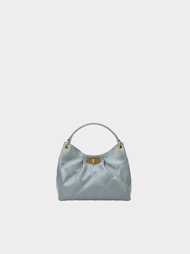 Quilted Twist Lock Leather Hobo Bag