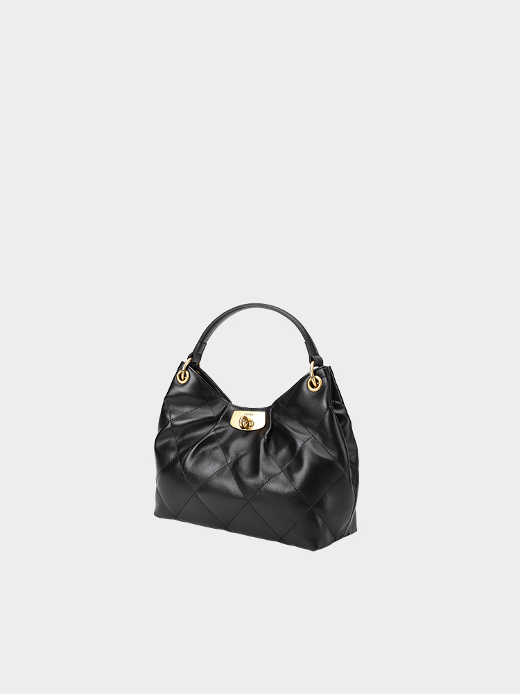 Quilted Twist Lock Leather Hobo Bag