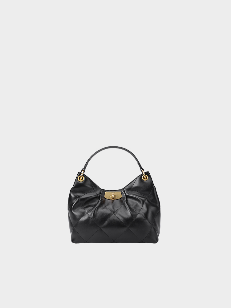 Quilted Twist Lock Leather Hobo Bag