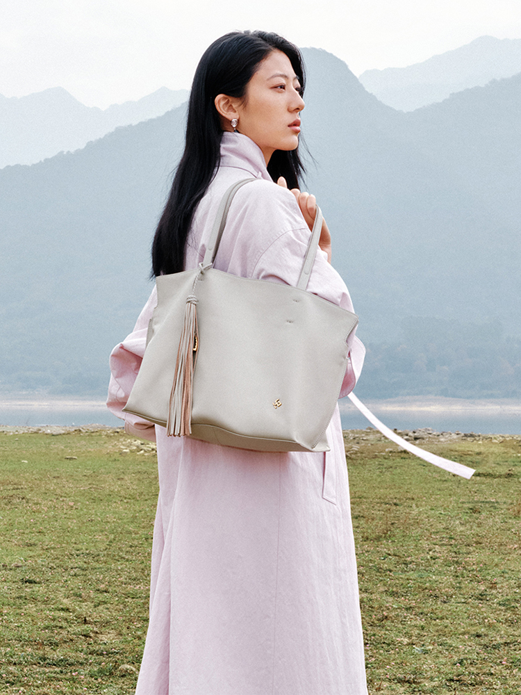 Braided Tassel Large Leather Tote