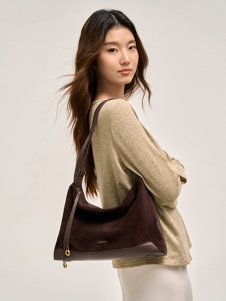 Suede-Patch Hobo Bag