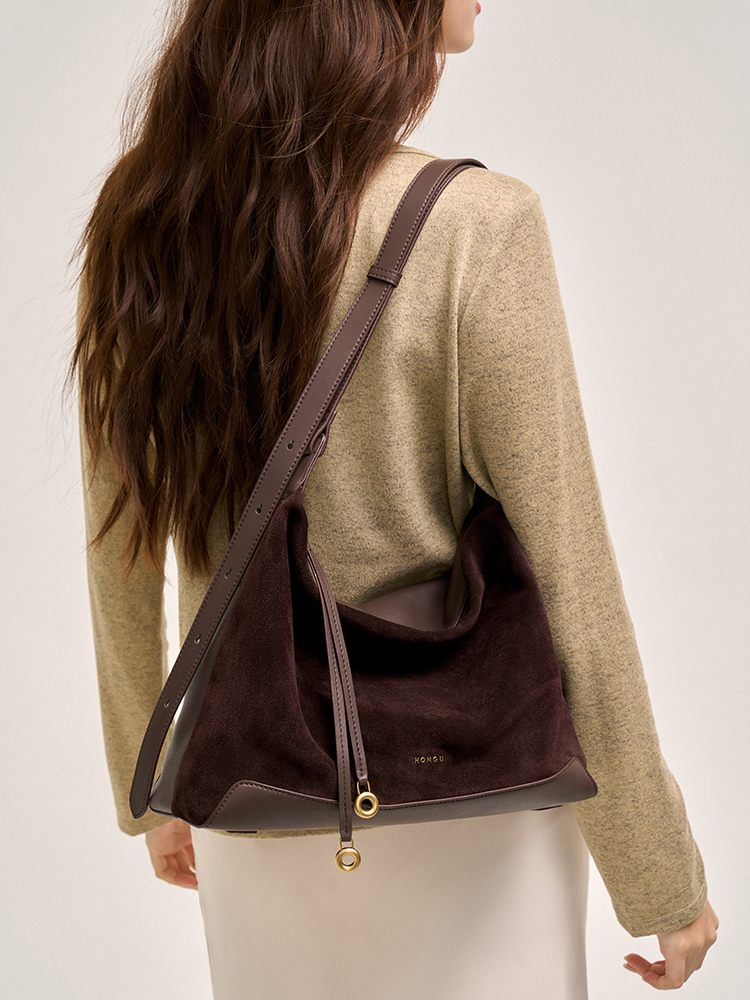 Suede-Patch Hobo Bag