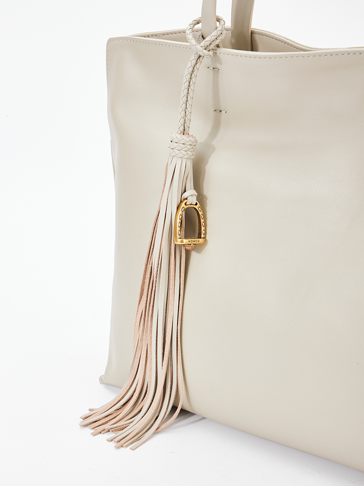 Braided Tassel Large Leather Tote