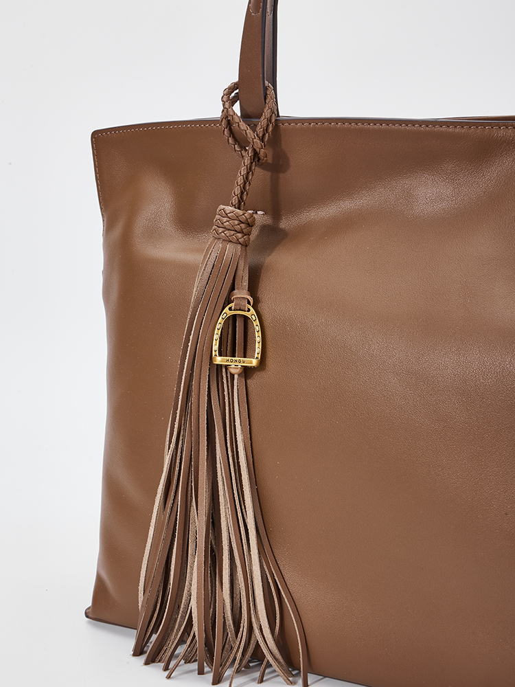 Braided Tassel Large Leather Tote