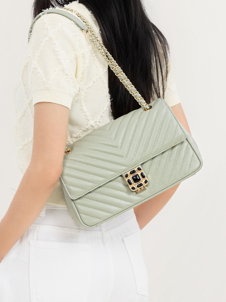 Gem Lock Flap Chain Handbag