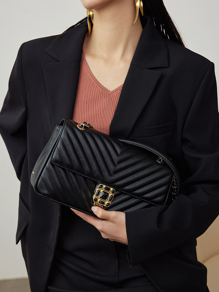 Gem Lock Flap Chain Handbag