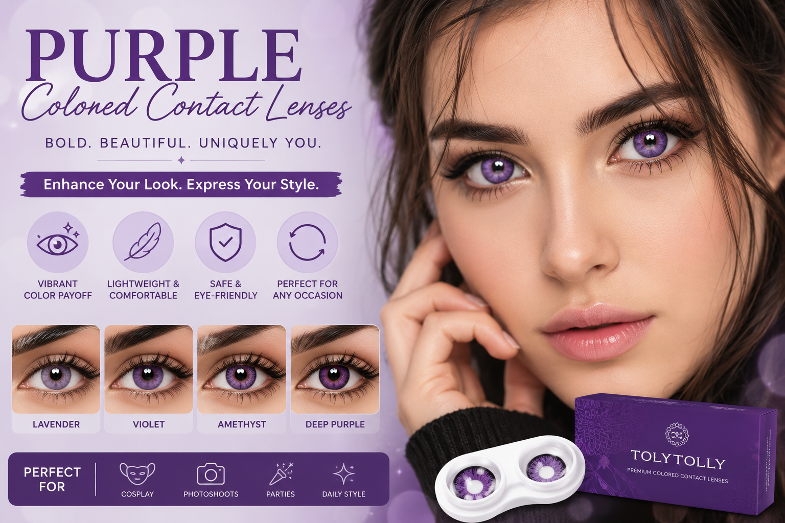 Purple Colored Contact Lenses Bold Eye Color Guide Tips TolyTolly