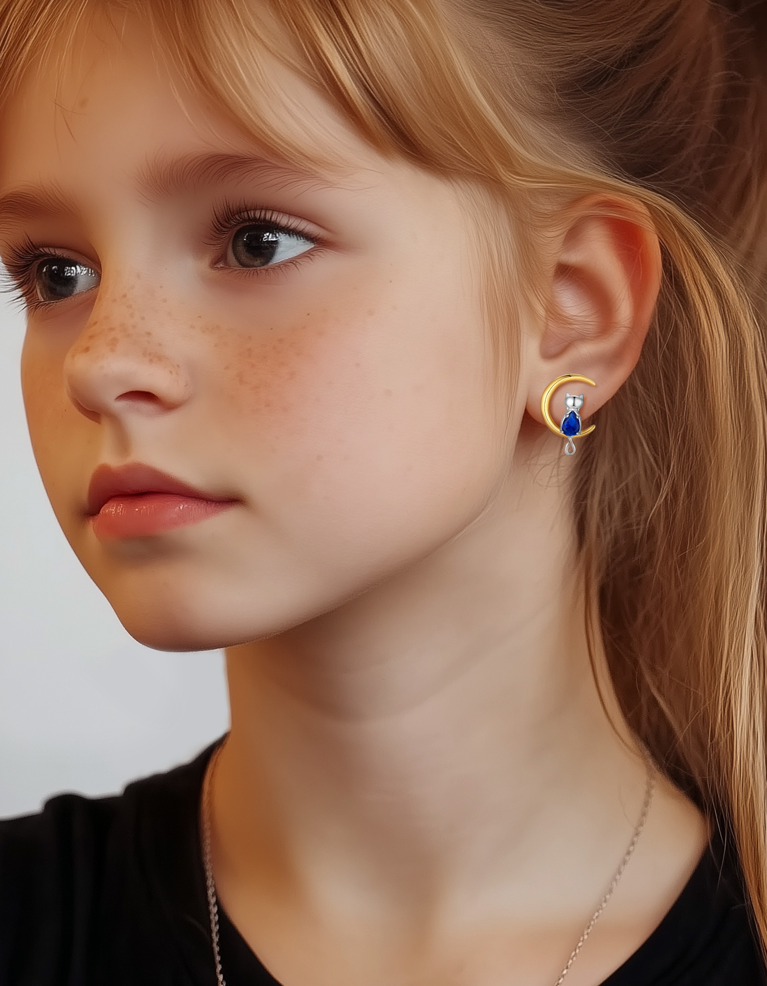 Just Being Cute Cat Moon Birthstone Earrings for Women, 925 Sterling Silver Stud Earrings October Birthday Gifts for Girlfriend Daughter