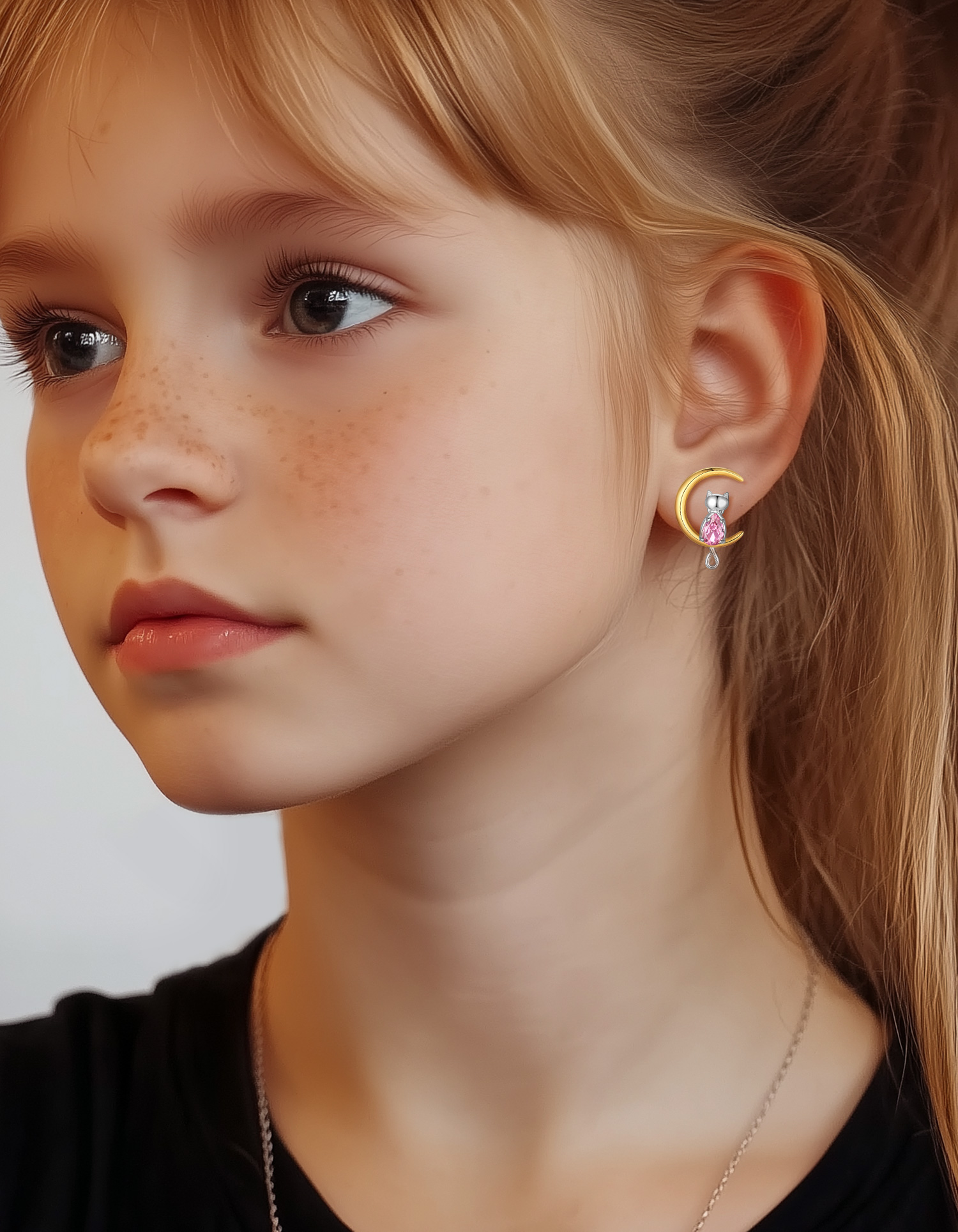 Just Being Cute Cat Moon Birthstone Earrings for Women, 925 Sterling Silver Stud Earrings October Birthday Gifts for Girlfriend Daughter