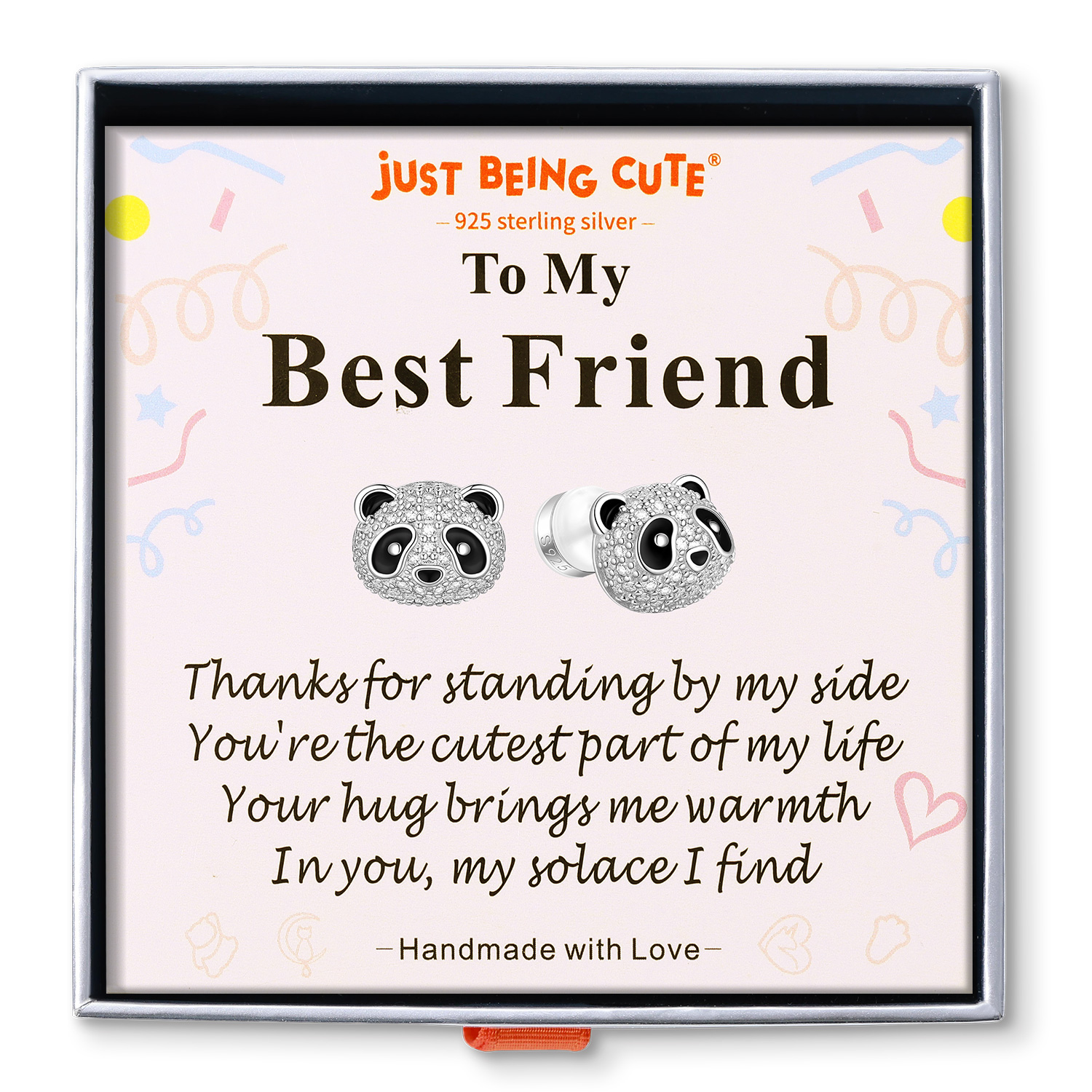 Just Being Cute Panda Stud Earrings for Women Shiny CZ Sterling Silver Ear Charm for Everyday Wear Birthday Graduation Gifts