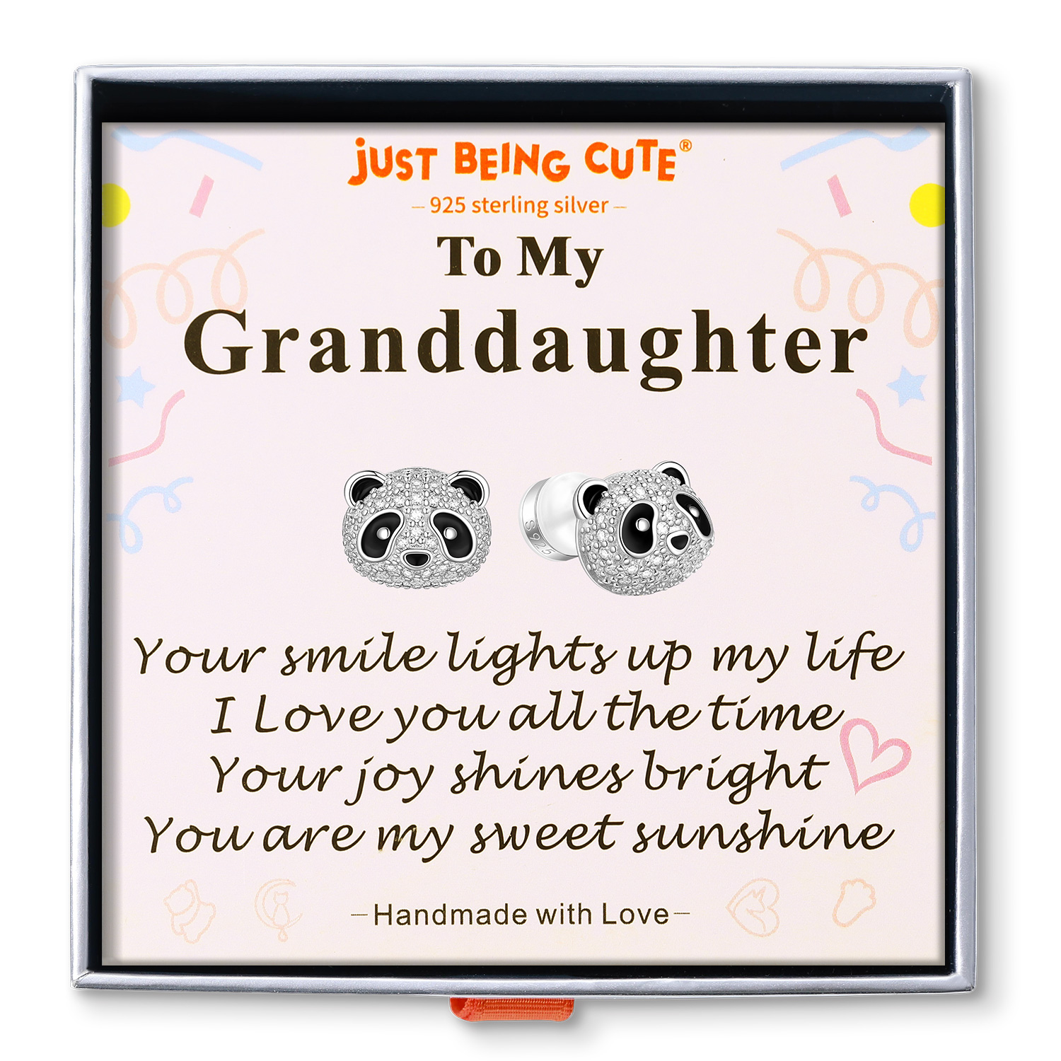 Just Being Cute Panda Stud Earrings for Women Shiny CZ Sterling Silver Ear Charm for Everyday Wear Birthday Graduation Gifts