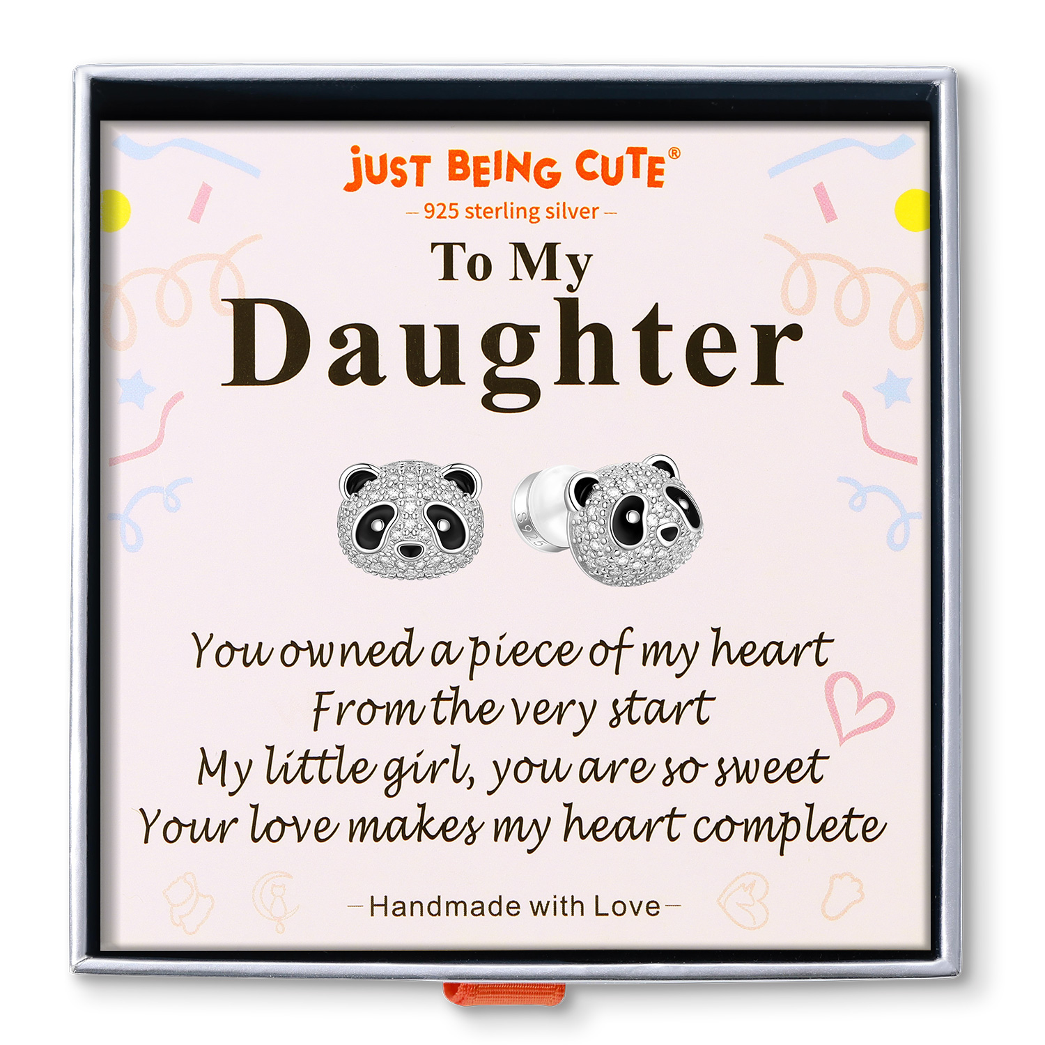 Just Being Cute Panda Stud Earrings for Women Shiny CZ Sterling Silver Ear Charm for Everyday Wear Birthday Graduation Gifts