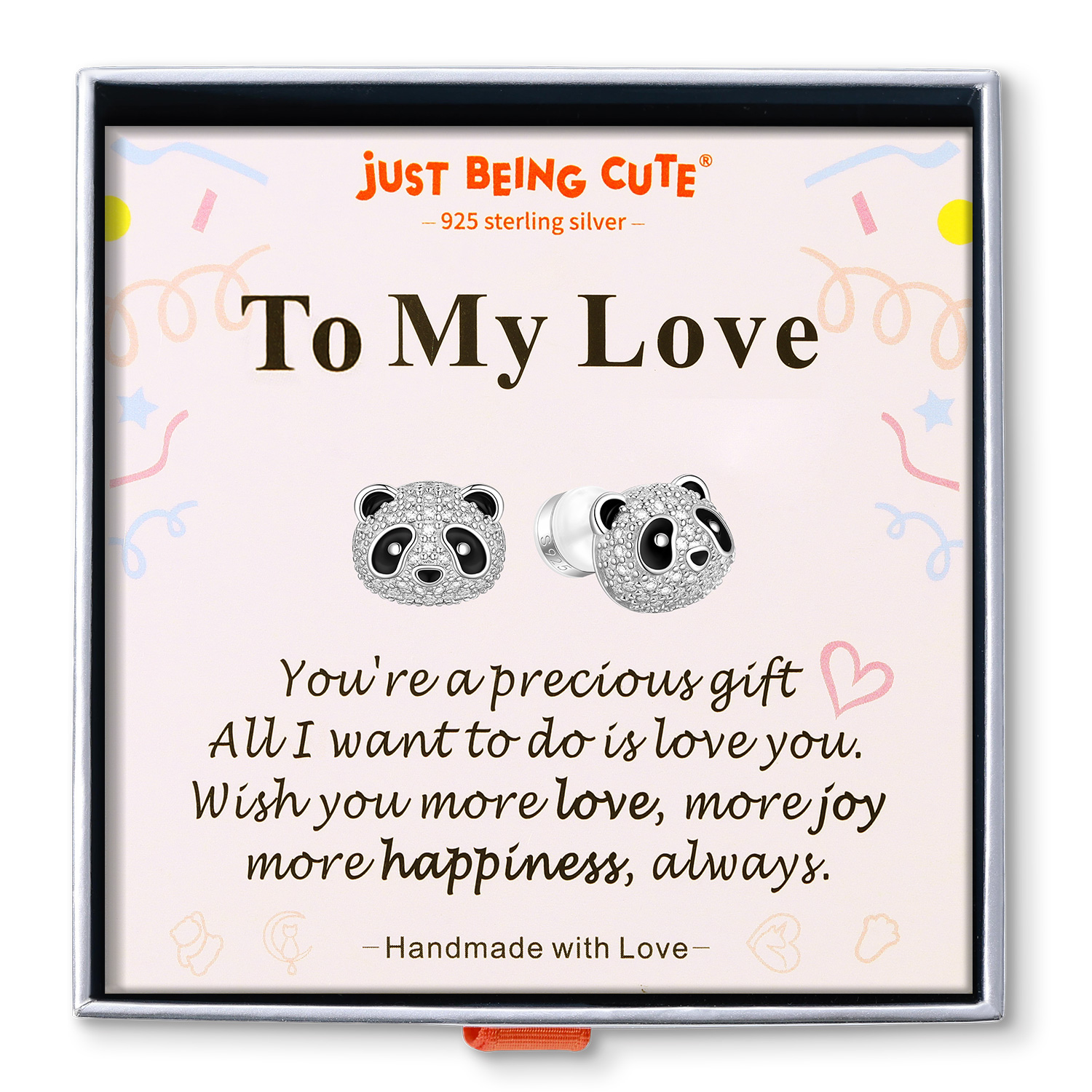 Just Being Cute Panda Stud Earrings for Women Shiny CZ Sterling Silver Ear Charm for Everyday Wear Birthday Graduation Gifts