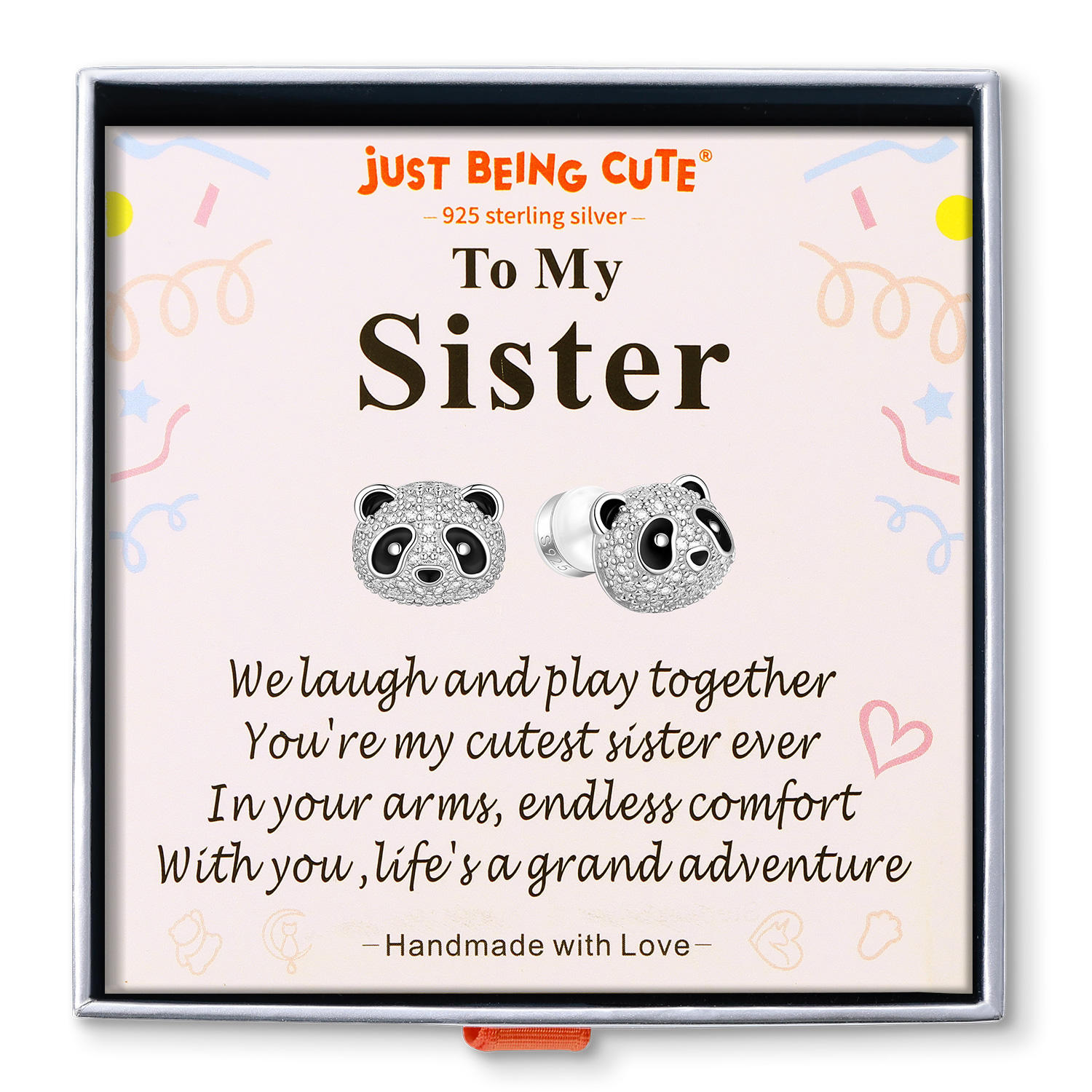 Just Being Cute Panda Stud Earrings for Women Shiny CZ Sterling Silver Ear Charm for Everyday Wear Birthday Graduation Gifts