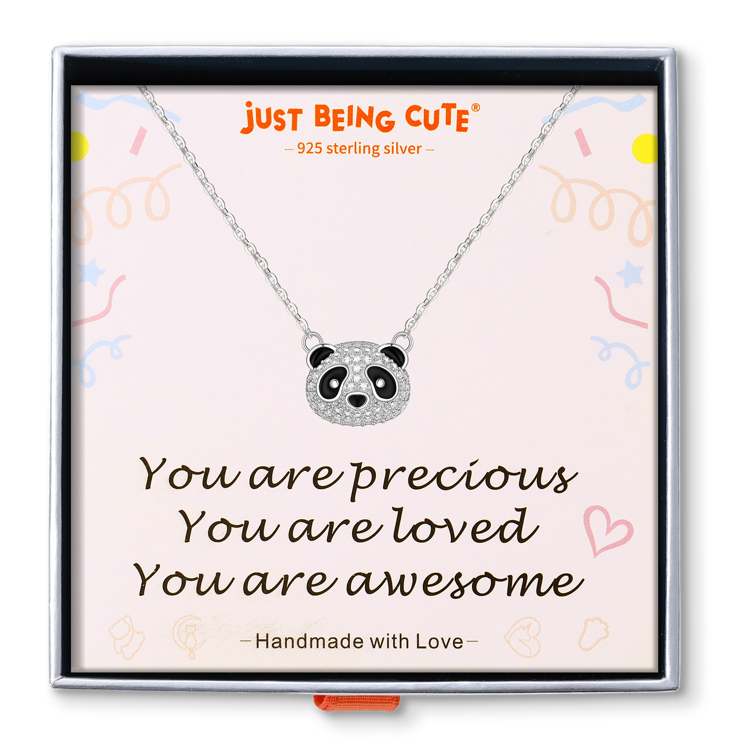 Just Being Cute Panda Necklace Gifts for Women 925 Sterling Silver Pendant Choker with Cubic Zirconia for Birthday Christmas