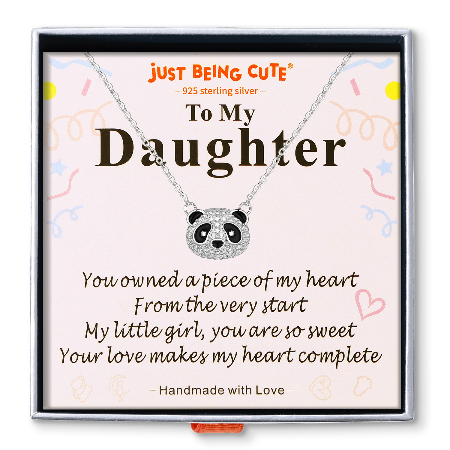 Just Being Cute Panda Necklace Gifts for Women 925 Sterling Silver Pendant Choker with Cubic Zirconia for Birthday Christmas