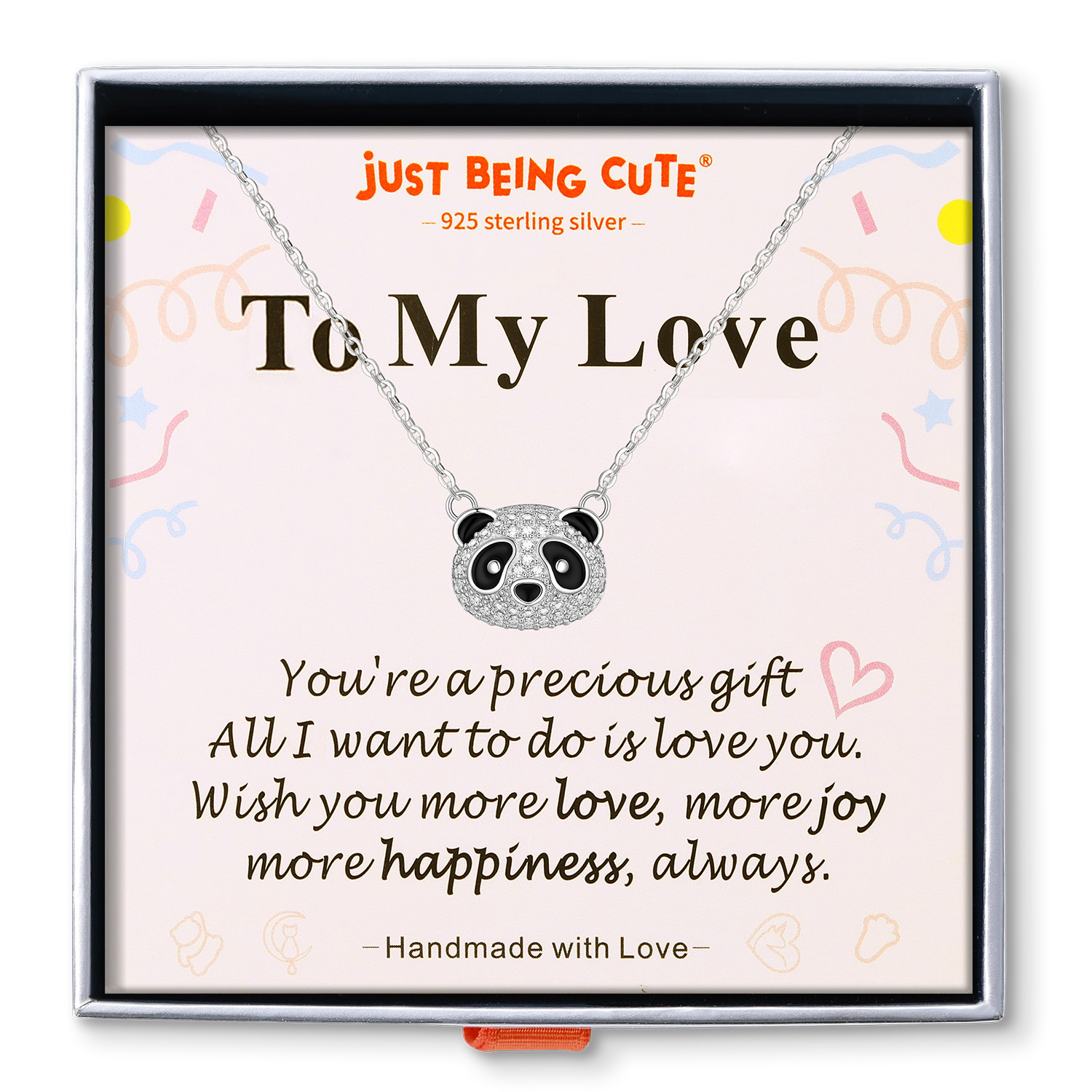 Just Being Cute Panda Necklace Gifts for Women 925 Sterling Silver Pendant Choker with Cubic Zirconia for Birthday Christmas