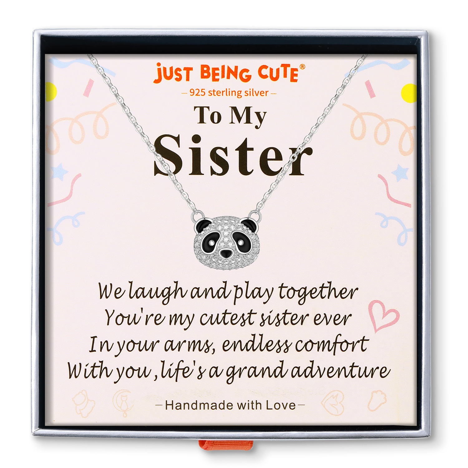 Just Being Cute Panda Necklace Gifts for Women 925 Sterling Silver Pendant Choker with Cubic Zirconia for Birthday Christmas